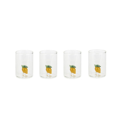 Lemon Shot Glass Set: the four empty glasses lined up against a white background.
