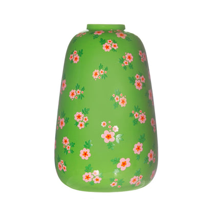 Frida Floral vase in green seen from the back, showing only the pink floral pattern, without the face.