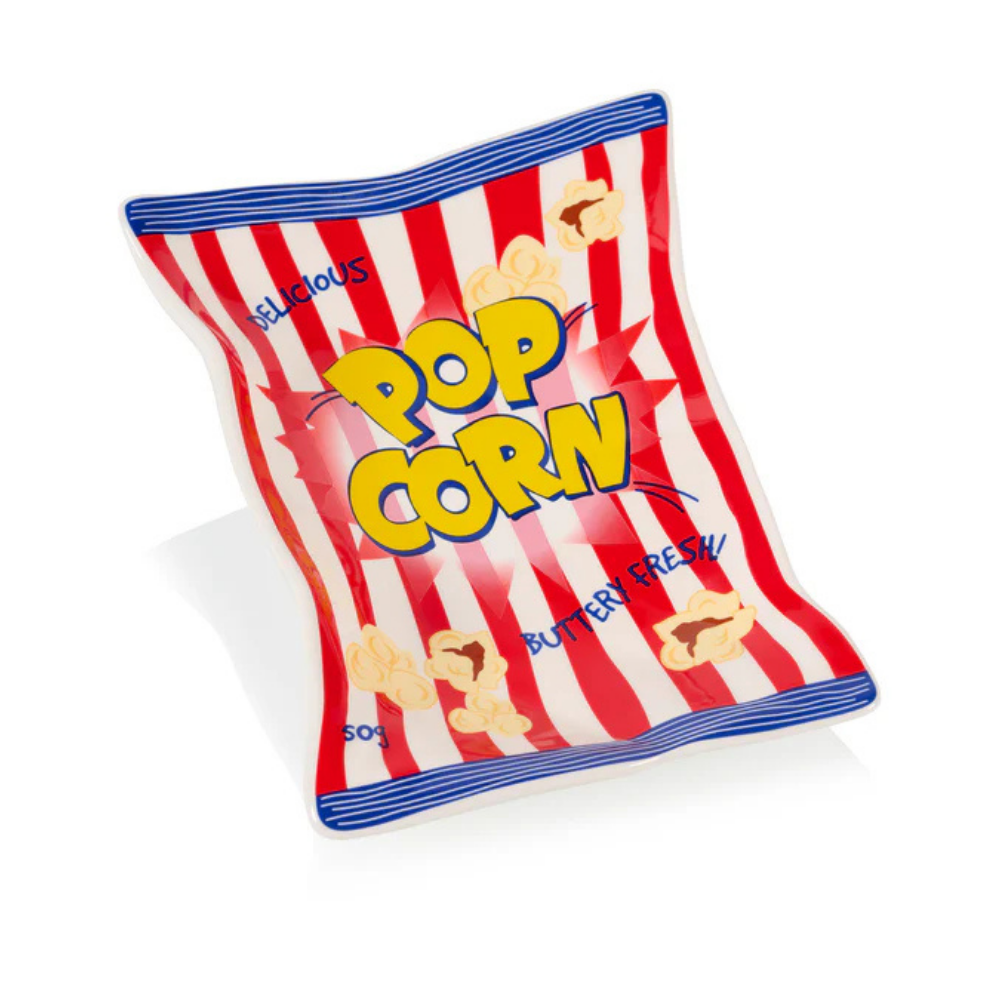 Vassoio Pop Corn a forma di sacchetto, vista angolata pieno di popcorn.