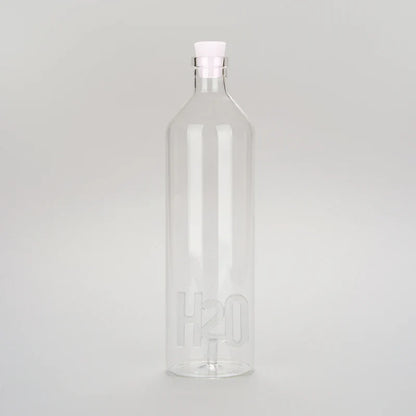 Atlantis H2O bottle, clear glass with an embossed H2O lettering and white stopper