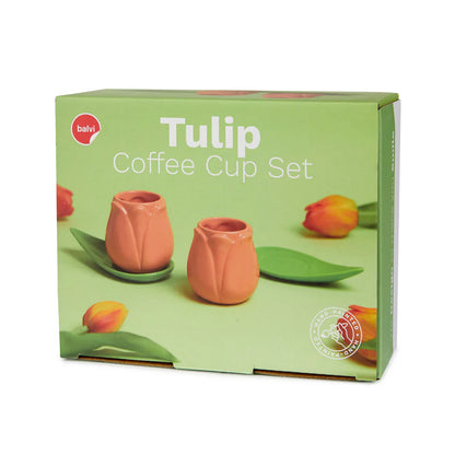 Tulip Coffee Cup Set: the green packaging box showing the orange tulip cups.