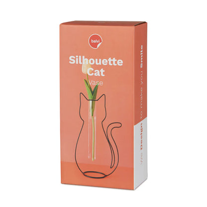 The cat silhouette vase shown in its coral-coloured box