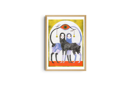 The Game poster shown full length in a light wood frame, yellow and orange background