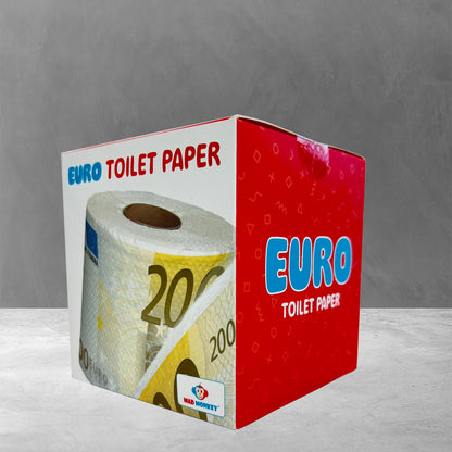 €200 toilet paper red packaging seen from the side, with the Euro Toilet Paper title.