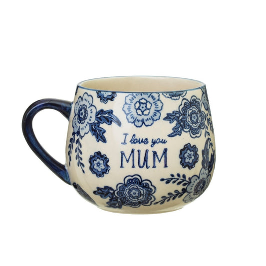 I Love You Mum Blue Floral Mug - Strabello Design