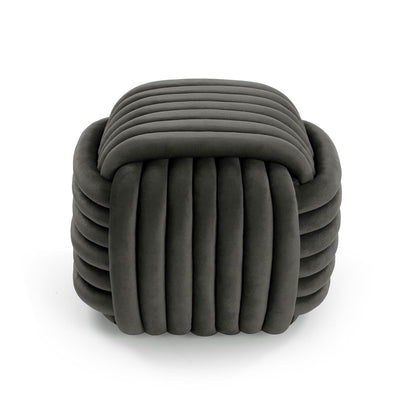 Dark Grey Ribbed Square Pouf - Strabello Design