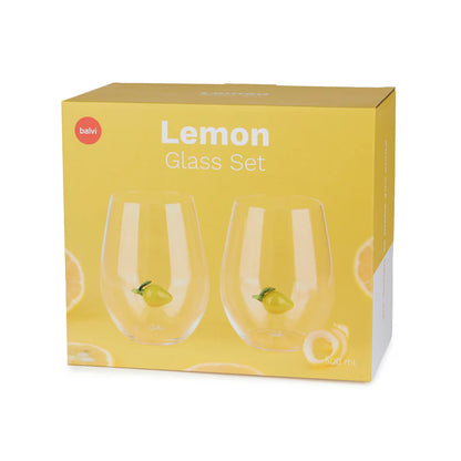 Botanical Lemon glass set in its box with lemon slices
