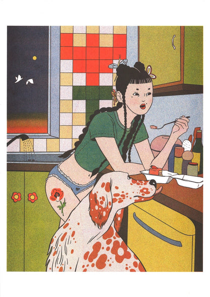 Poster Spuntino di Mezzanotte: stesso poster senza cornice, con le piastrelle a scacchi rosse sullo sfondo
