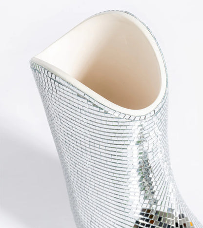 Santiago disco boot vase, close-up on the opening and mirror mosaic