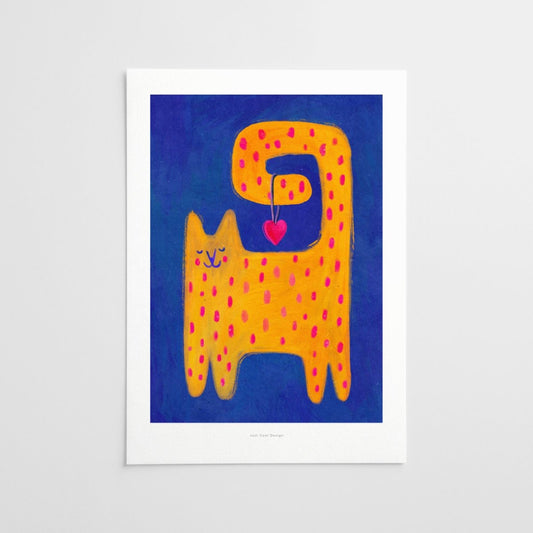 Yellow Cat with Heart Poster - Strabello Design