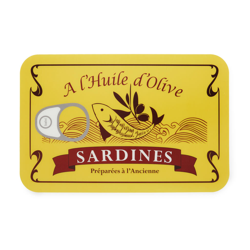 Tovaglietta Conserverie x4: la tovaglietta gialla sardines isolata su sfondo bianco.