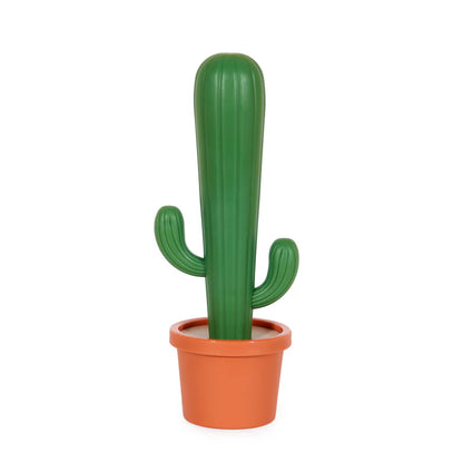 Cactus dish brush: a green cactus-shaped brush on a terracotta-coloured base.