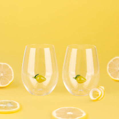 Botanical Lemon glass set, the two glasses surrounded by lemon slices