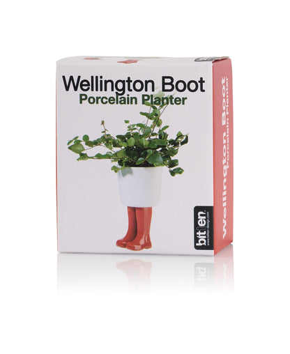 Vaso Piccolo Stivali Wellington, confezione rossa con l'illustrazione degli stivaletti.