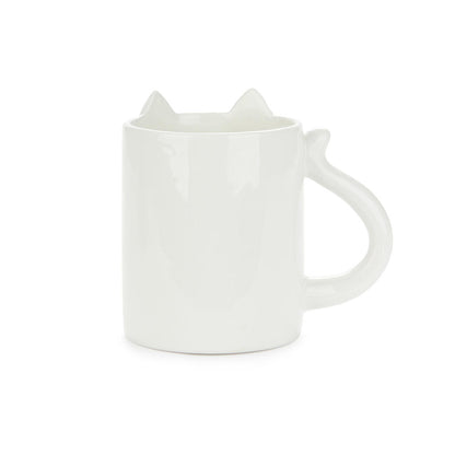 Tazza Cool Cat Calico: la tazza bianca vista di profilo con orecchie e manico a coda.