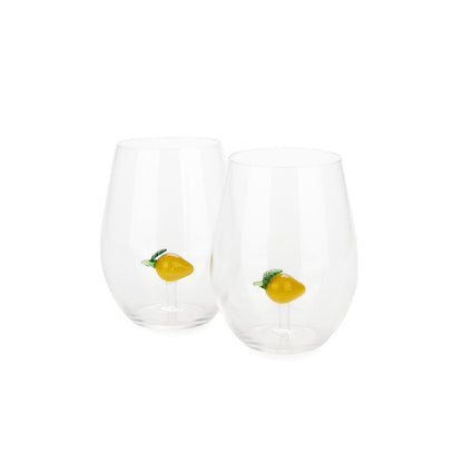 Botanical Lemon glass set, close-up of the two little glass lemons at the base