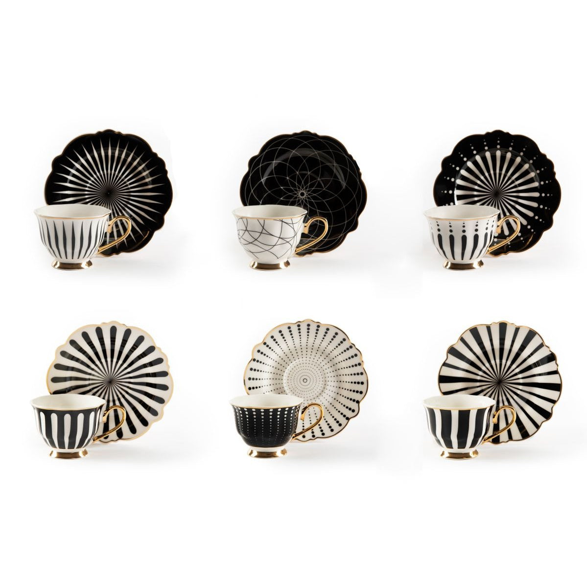 Set of 6 Alice Espresso Cups with Saucers - Strabello Design