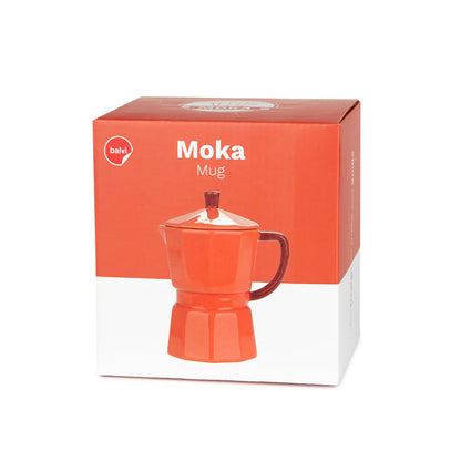 Orange Moka mug on a white background with the lid resting beside it