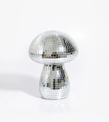 Mini disco mushroom lamp on a white background, front view