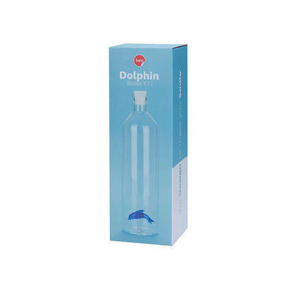 The dolphin bottle shown in its light blue box