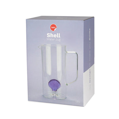 Caraffa Atlantis packaging showing the glass jug and the purple shell printed on the box.