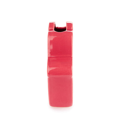 Red Lucky Hand vase seen in profile, without the face design